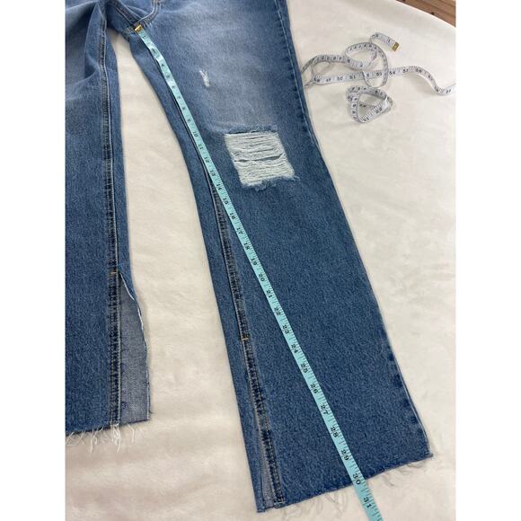 Avec Les Filles Jeans High Waisted Mom Distressed Raw Split Hem 28 Punk Edgy 90s - Picture 8 of 8